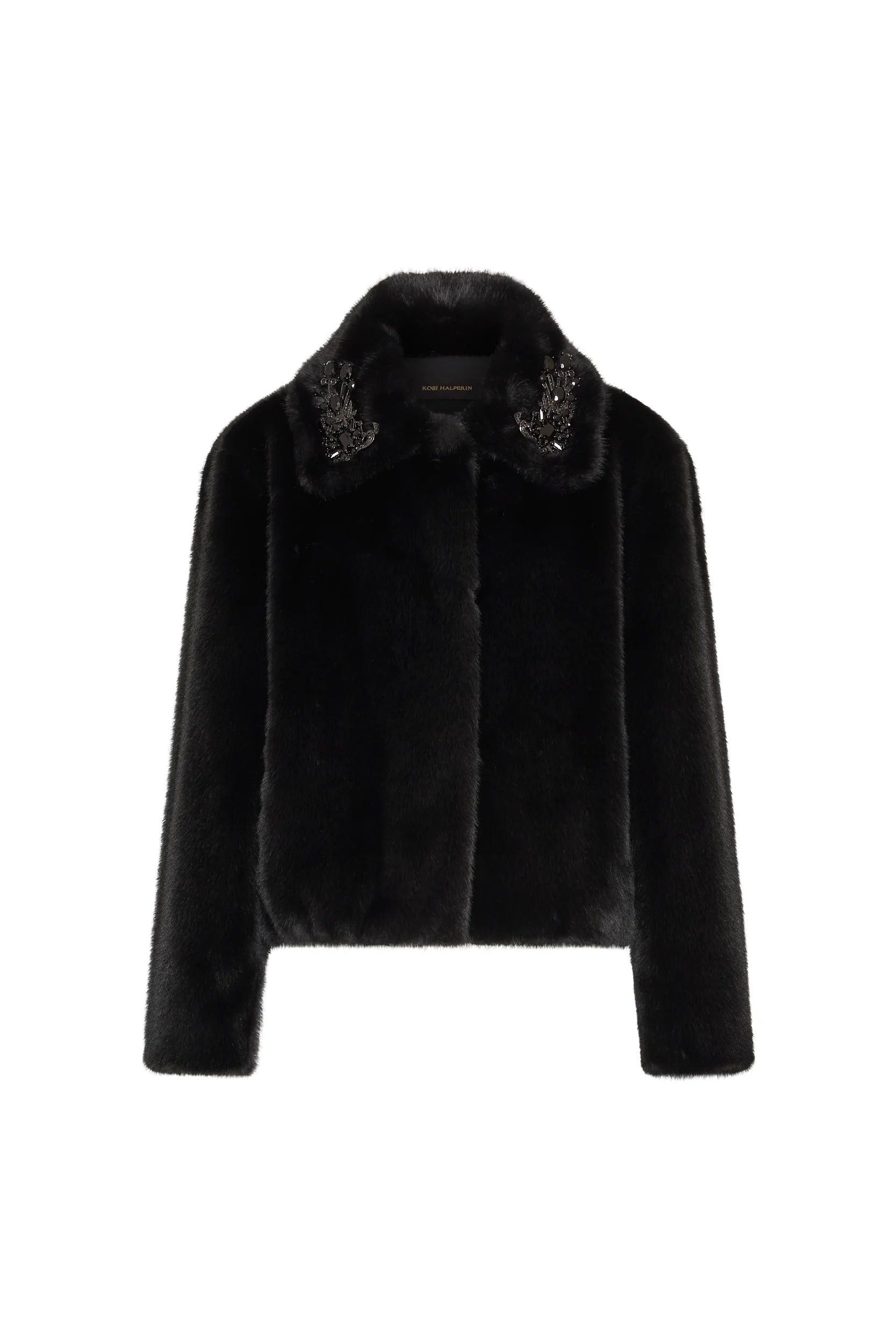 Tami Jeweled Faux Fur Short Coat Black | Kobi Halperin