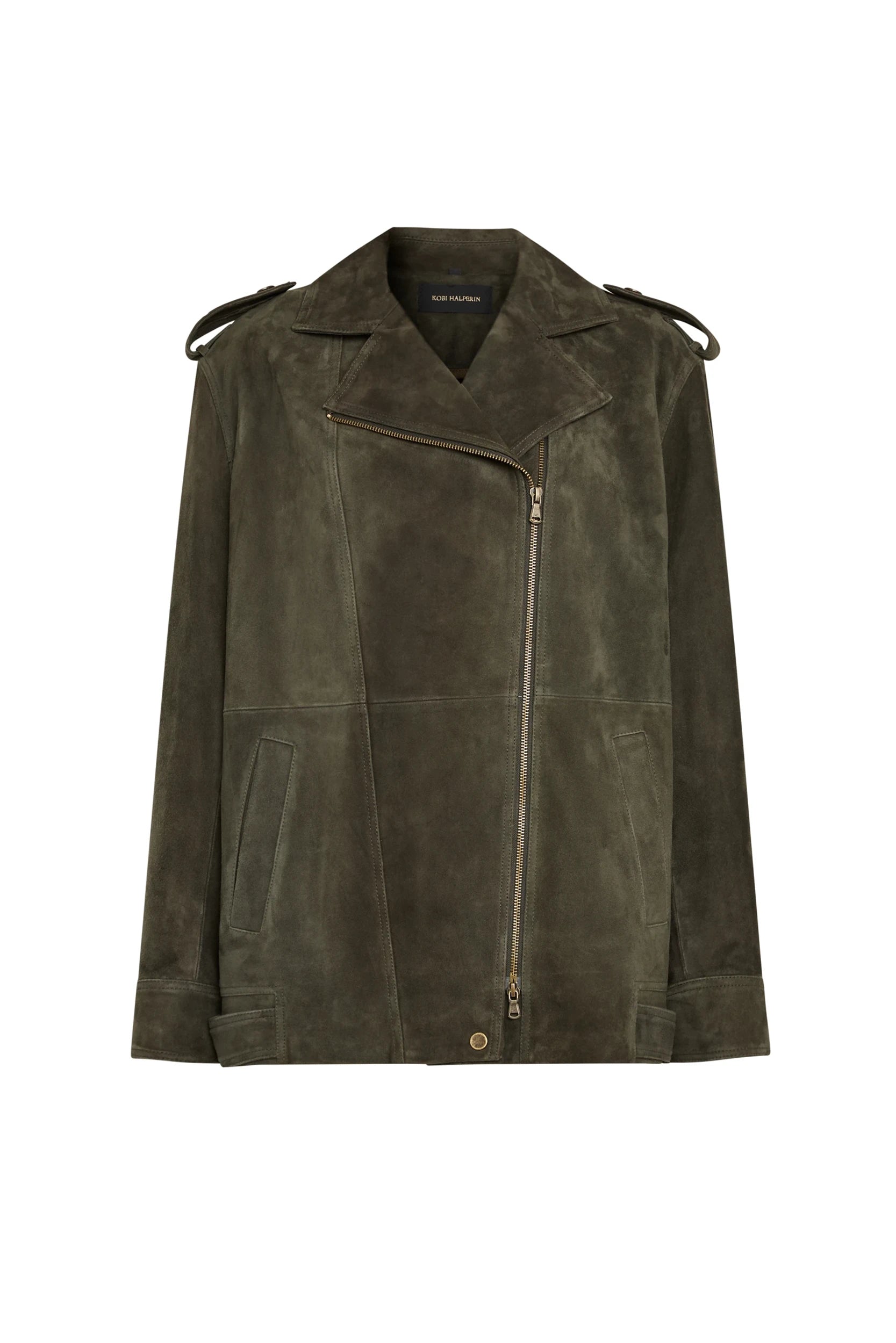 Priscilla Suede Moto Jacket Military Green | Kobi Halperin