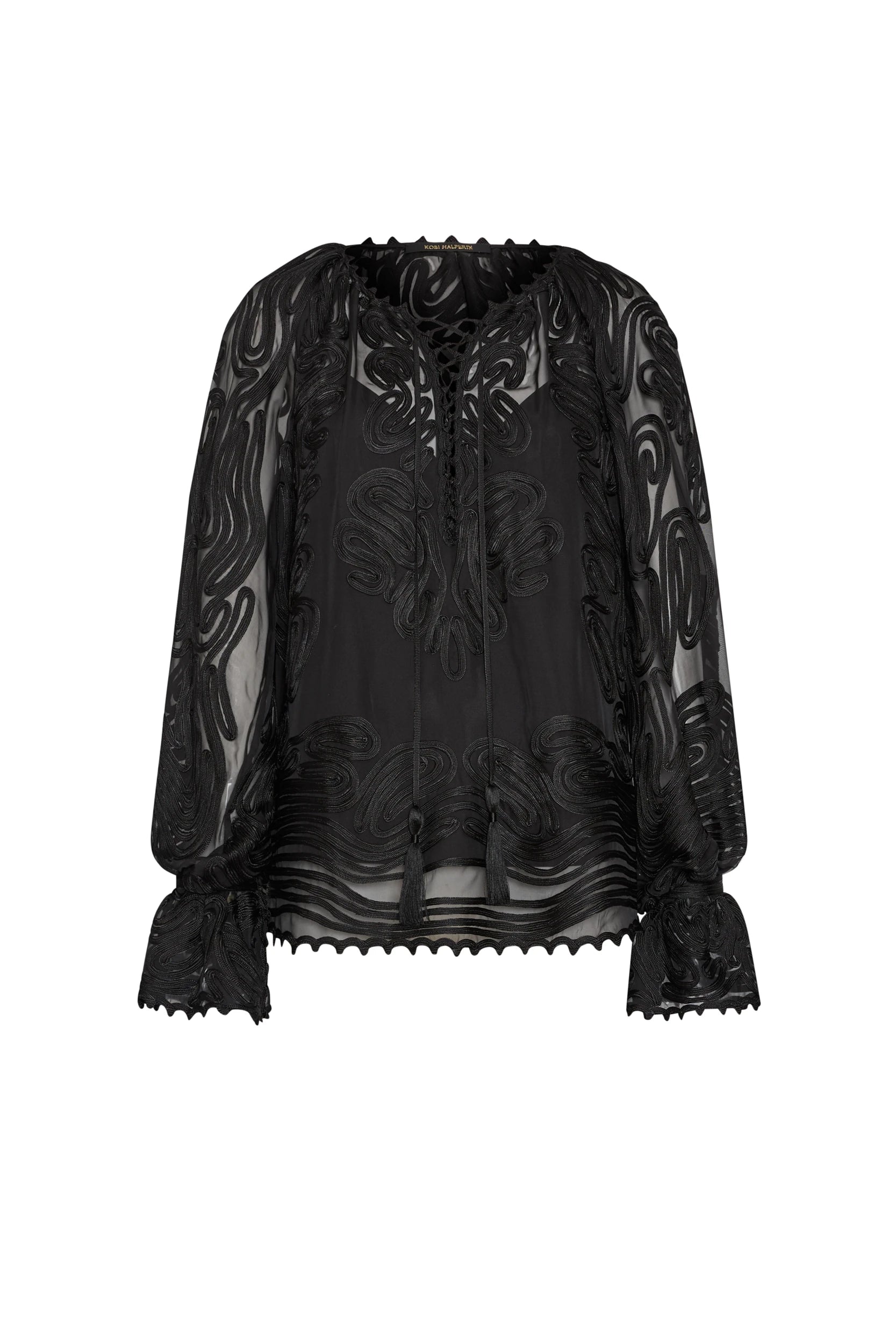 Florence Ribbon Embroidered Blouse Black | Kobi Halperin