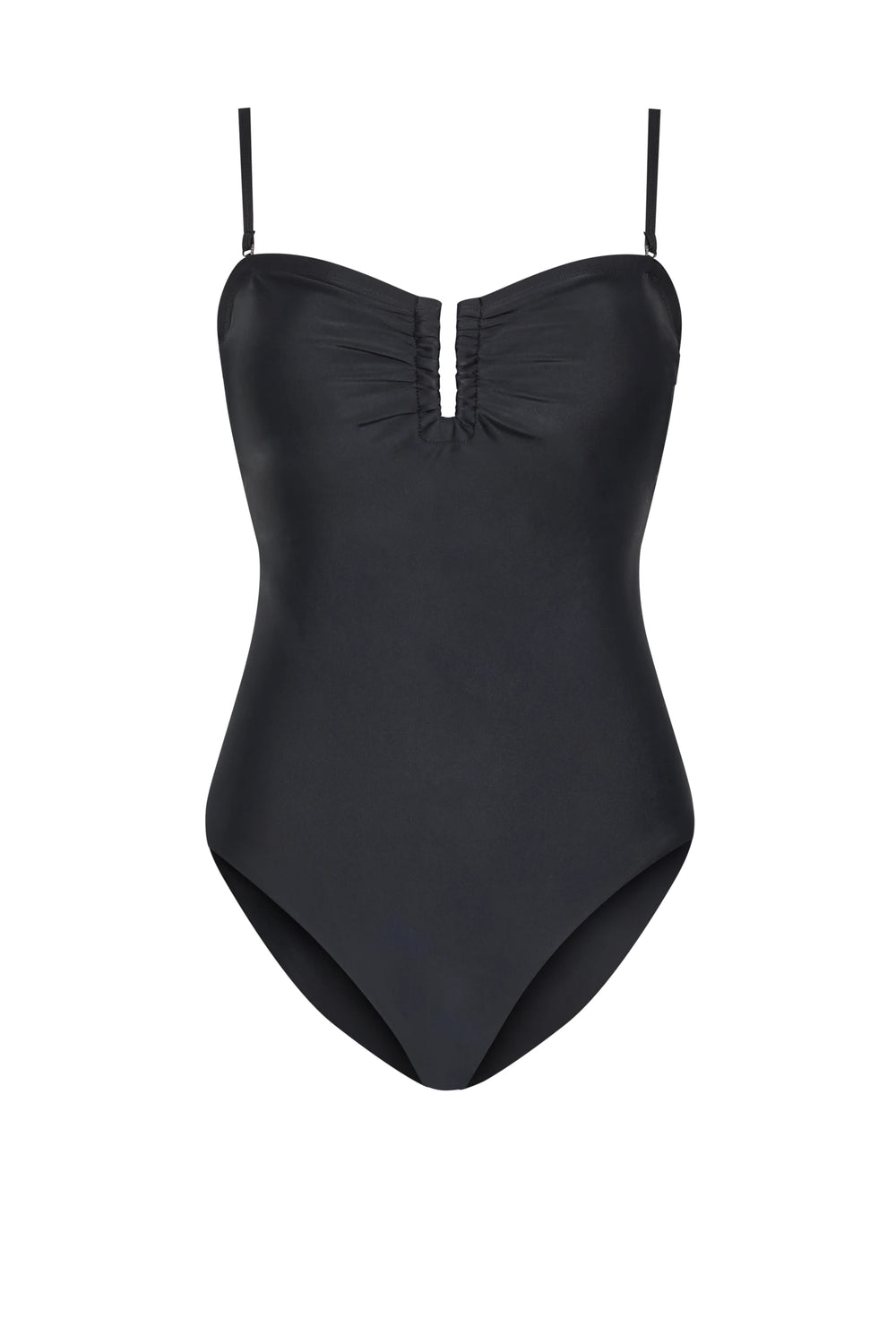 Black swimsuit with thin straps on a white background
