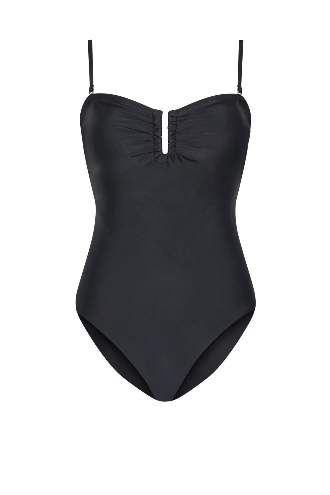 Black swimsuit with thin straps on a white background