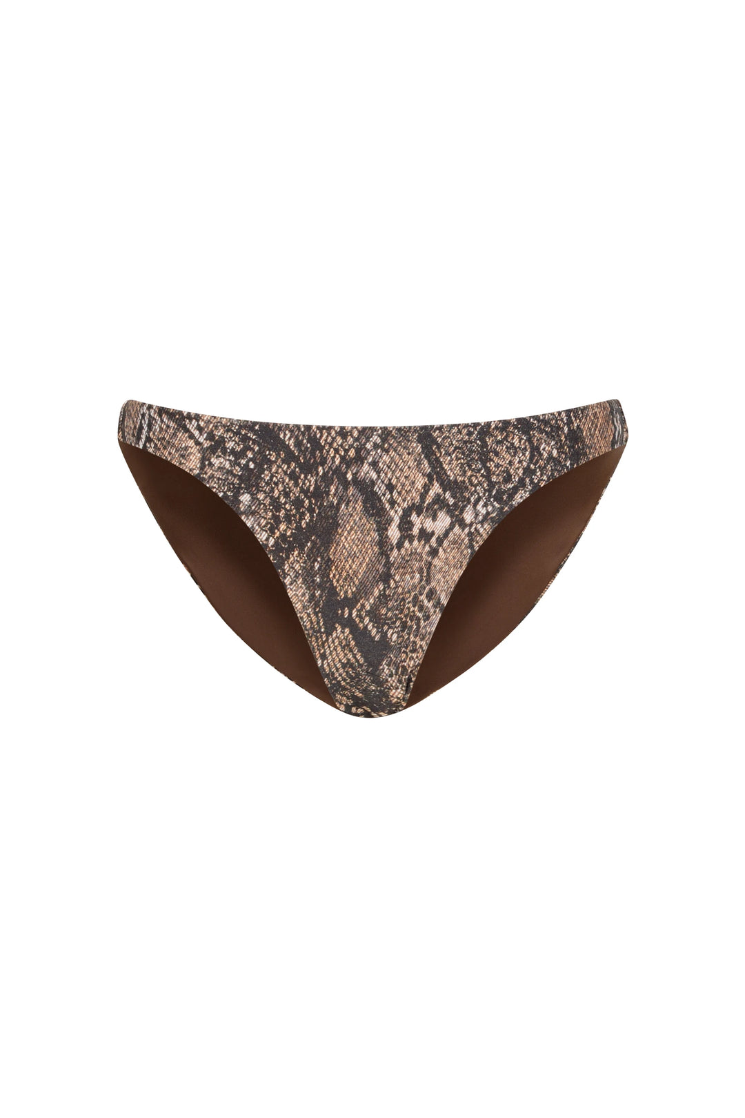 Snake print bikini bottom on a white background