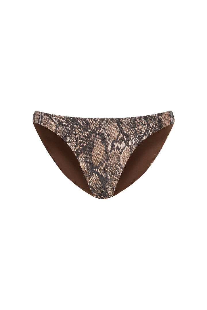 Snake print bikini bottom on a white background