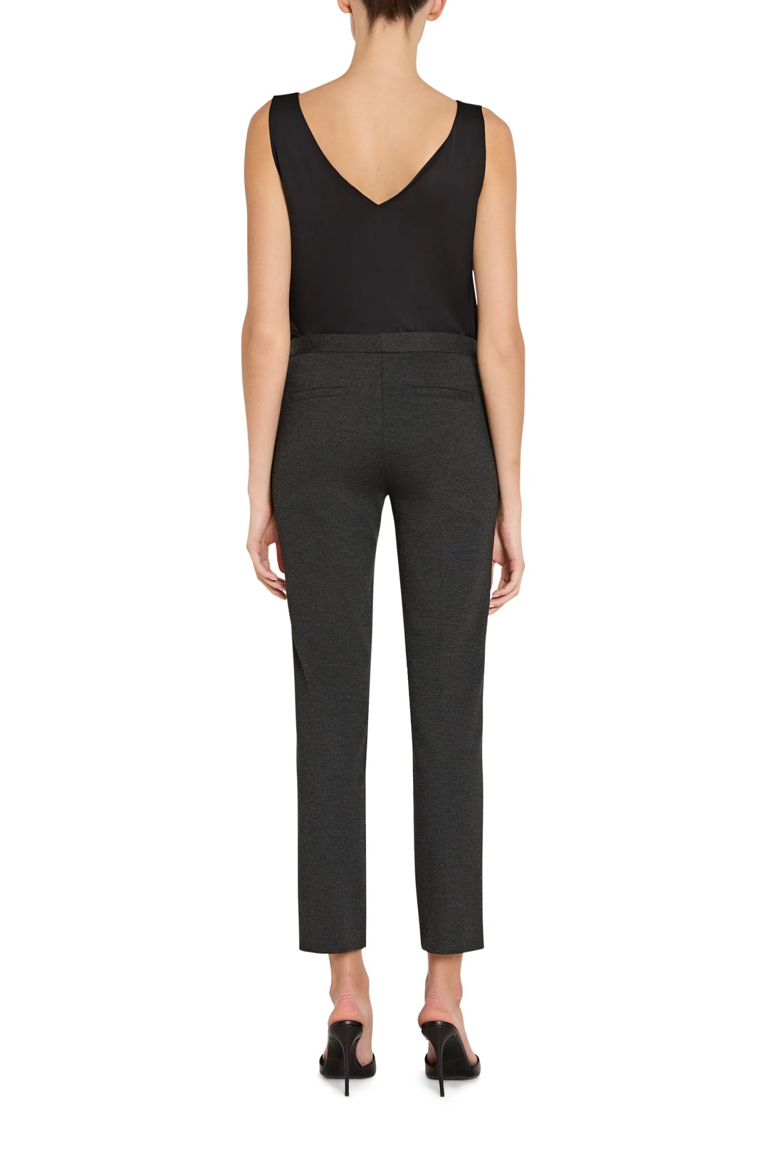 Alexandra Cigarette Knit Pant: slim-fit ankle-length ponte pants with faux welt pockets, back view on white.