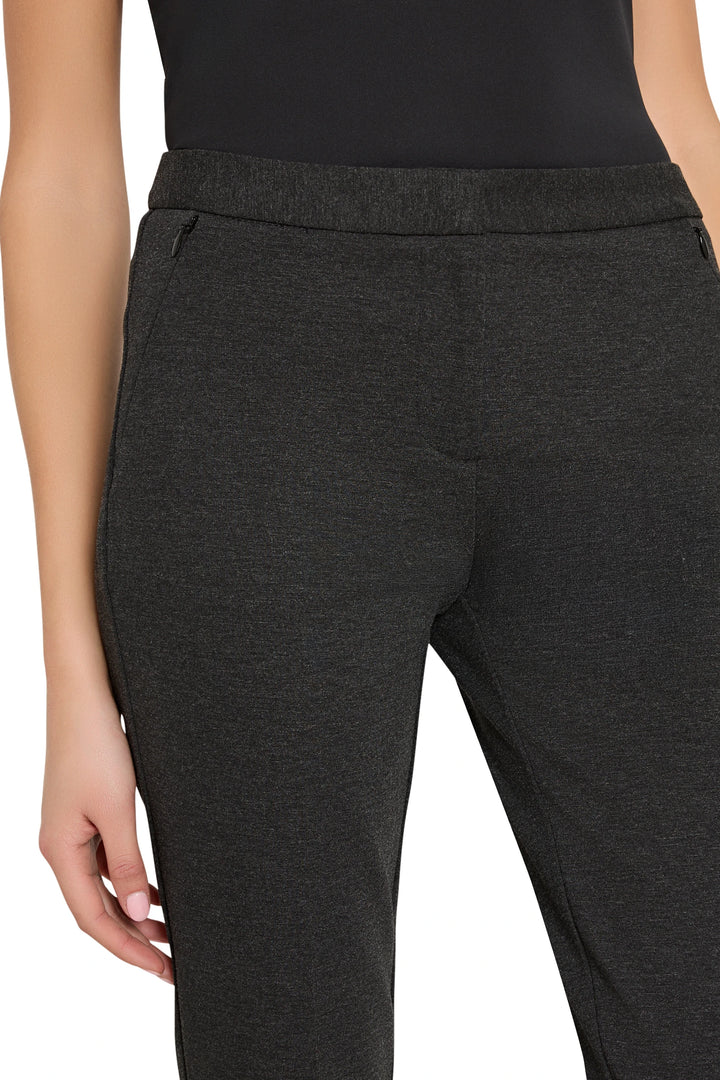 Alexandra Cigarette Knit Pant: fitted ankle-length ponte cigarette pants with flat waistband and zip pockets, front view.