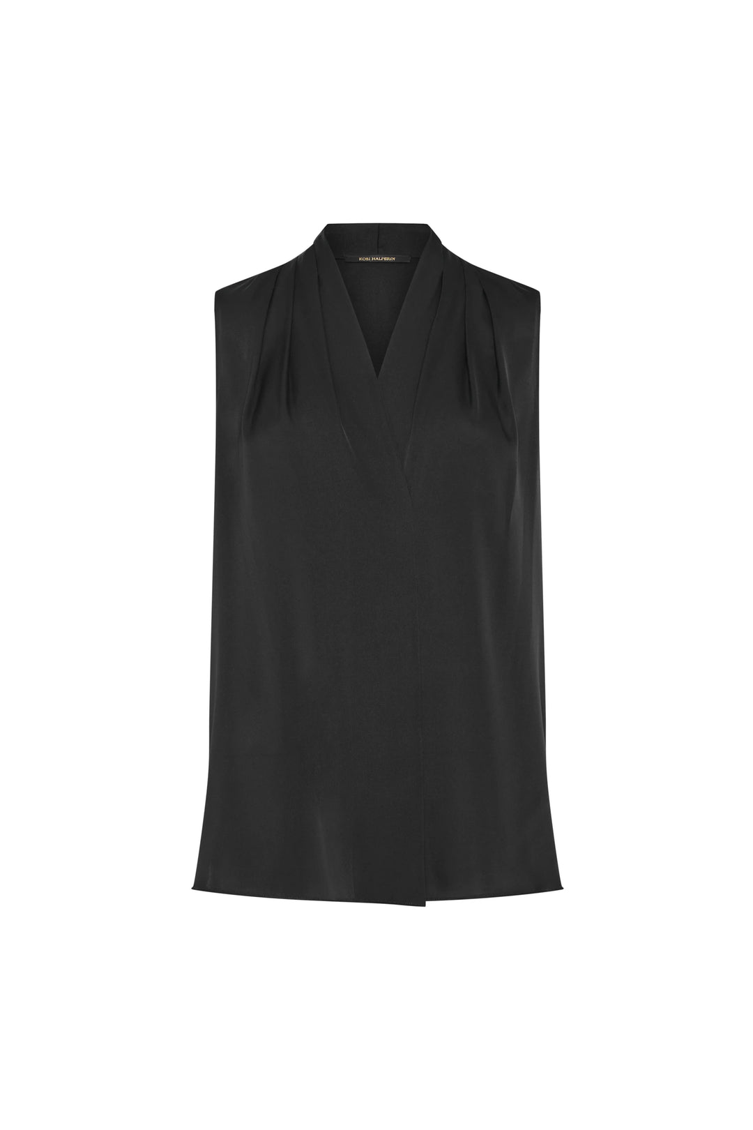 Black sleeveless top on a white background