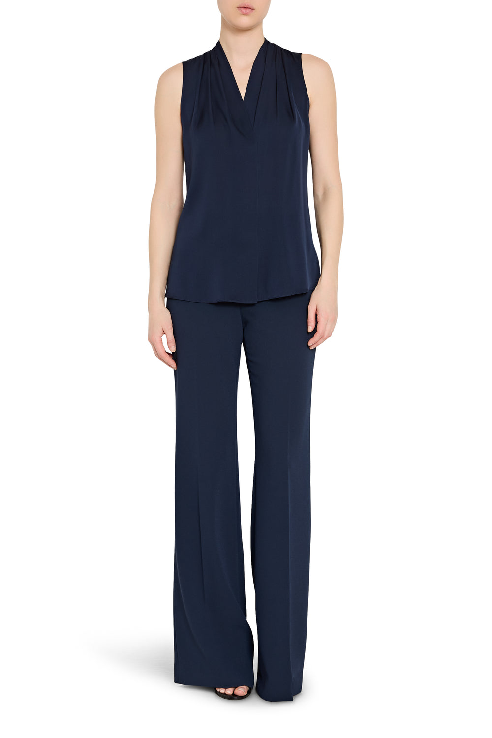 Navy sleeveless top and pants set on a white background