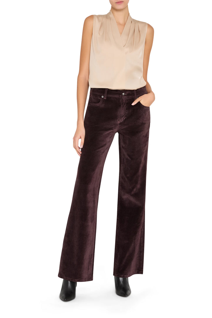 Sleeveless Mila Silk Blouse with relaxed silhouette and fluid silk fabric; front view on model.