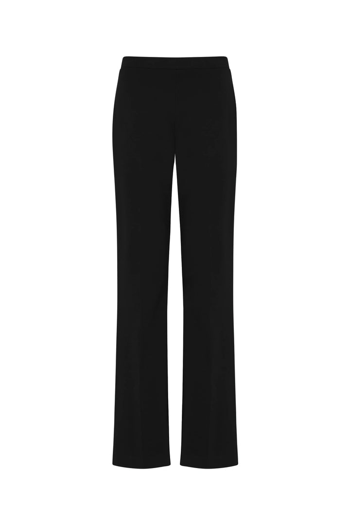 Meghan Knit Pant in black: straight-leg pull-on trousers with elastic waistband, front view on white.