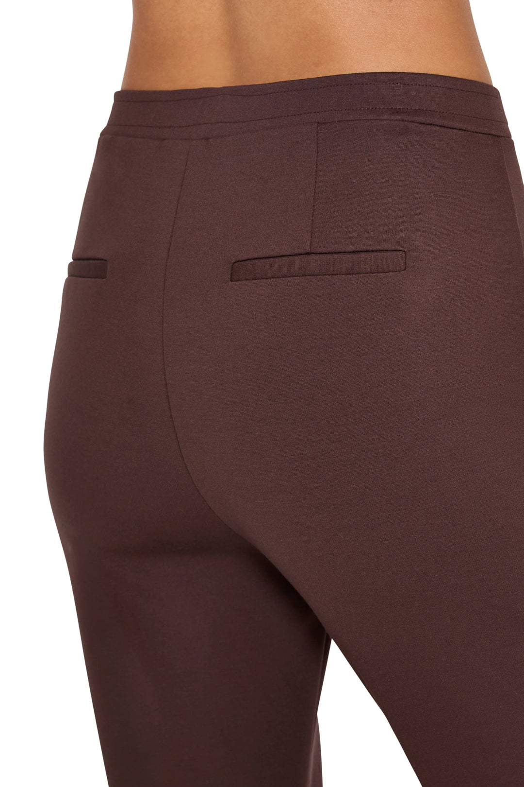 Meghan Knit Pant, wide-leg silhouette, two back welt pockets, constructed knit fabric, back view on model.