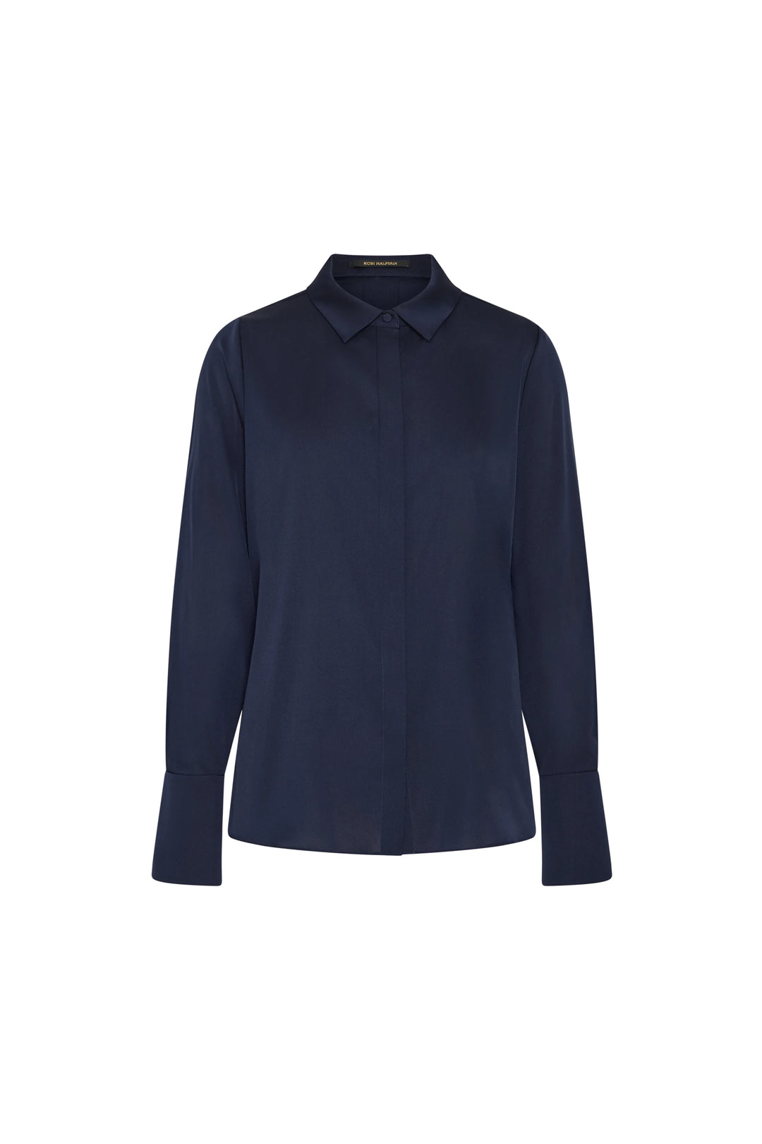 Navy blue long-sleeve shirt on a white background