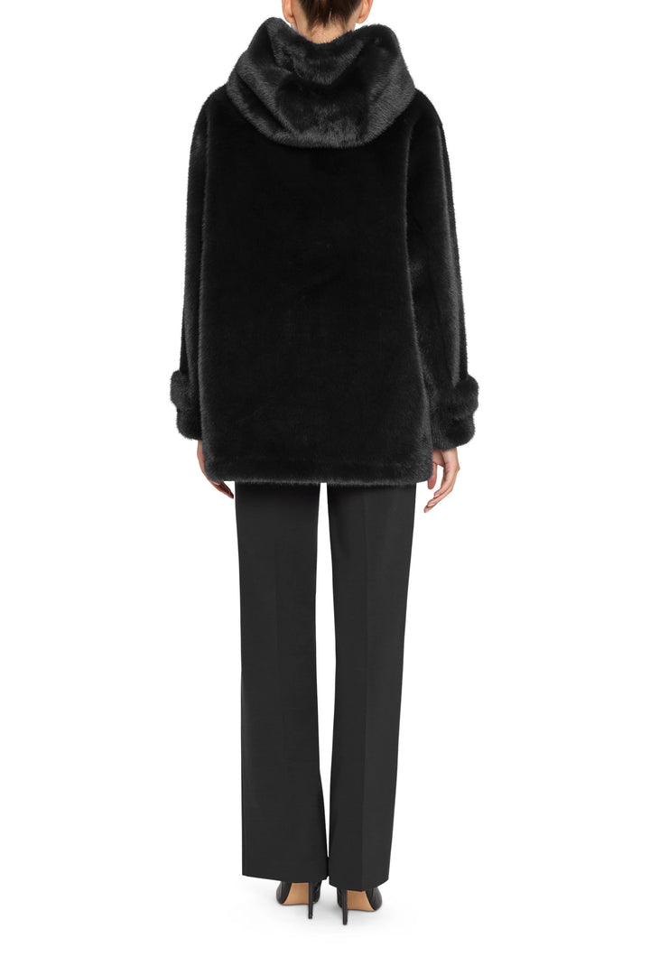 Rosie Faux Fur Coat, relaxed silhouette, plush faux fur, structured collar; back view on model.