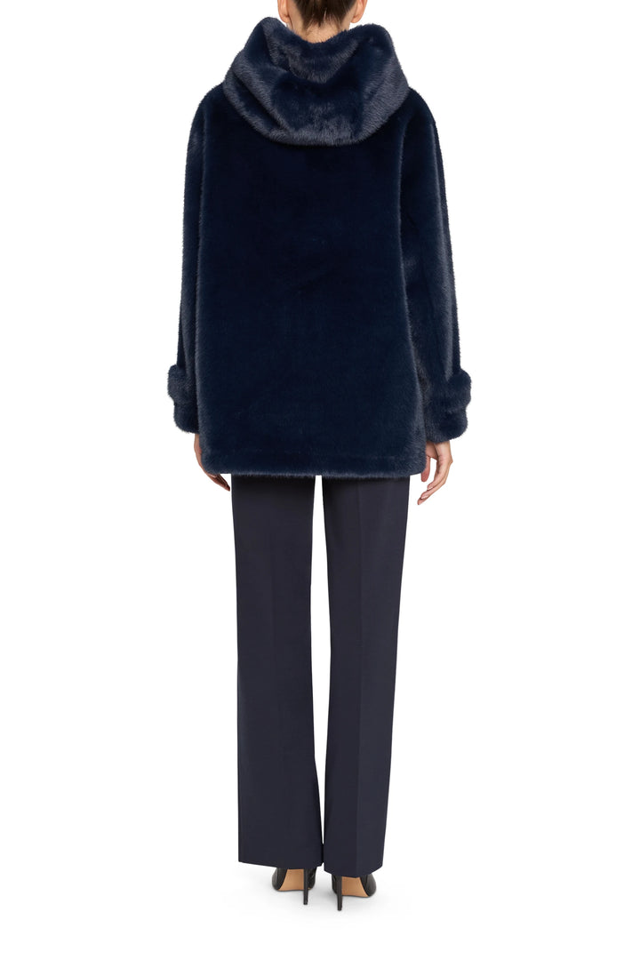 Rosie Faux Fur Coat with straight silhouette and plush faux fur texture, back view on model.