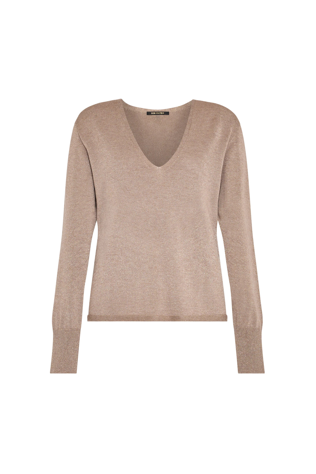Vinny V-Neck Sweater, fine-gauge knit, ribbed cuffs and hem, classic silhouette. Front view on white.
