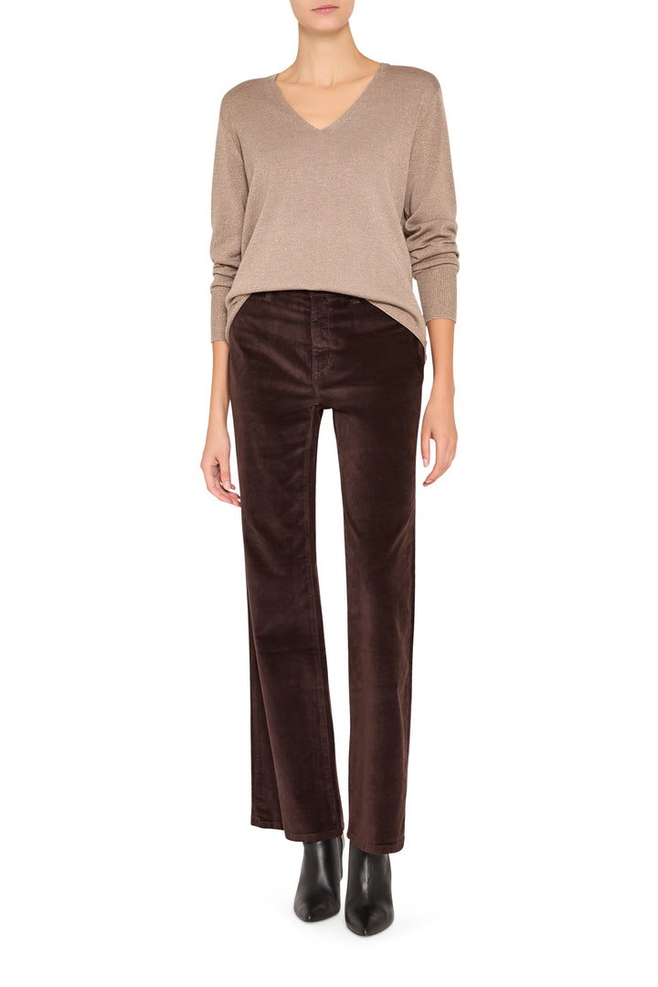 Fine-gauge Vinny V-Neck Sweater with classic silhouette and soft knit fabric; front view on white.