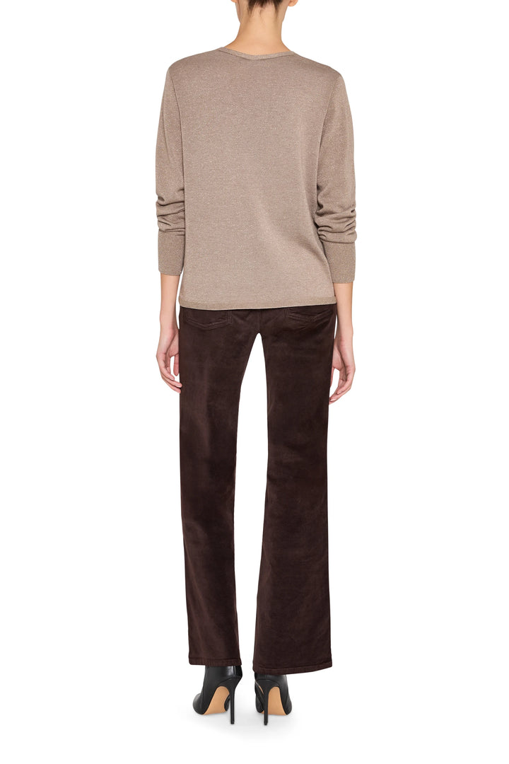 Vinny V-Neck Sweater, relaxed fit, ribbed cuffs and hem, fine knit texture; back view on model.