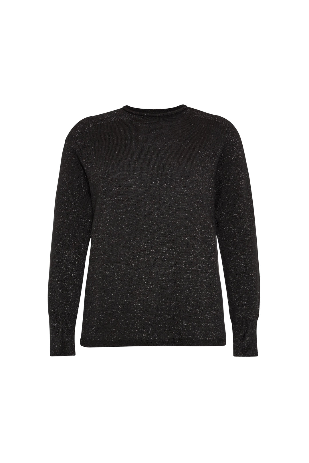 Black Lisa mock neck sweater in modern knitwear with subtle shimmer, long sleeves, straight hem; front view on white.