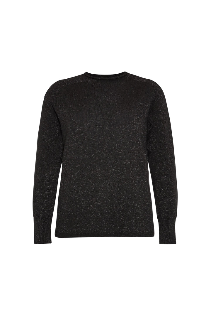 Black Lisa mock neck sweater in modern knitwear with subtle shimmer, long sleeves, straight hem; front view on white.