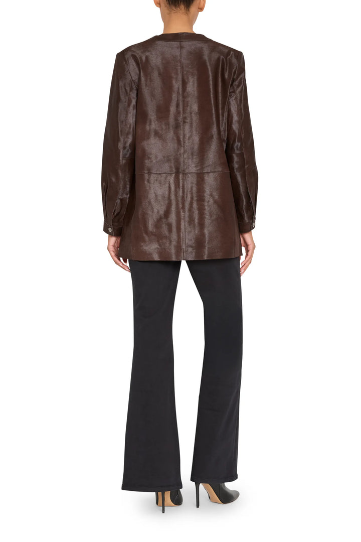 Fitted Lisa Pony Coat with structured silhouette and seam detailing, back view on model.