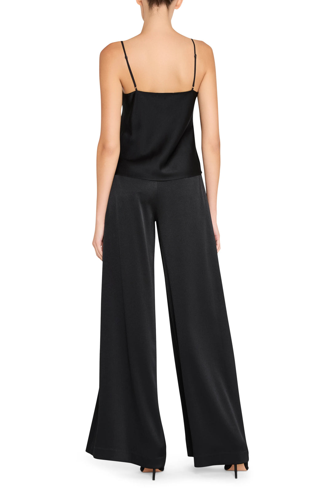 Camille Cami features a relaxed silhouette, delicate straps, and smooth fabric. Back view on white.