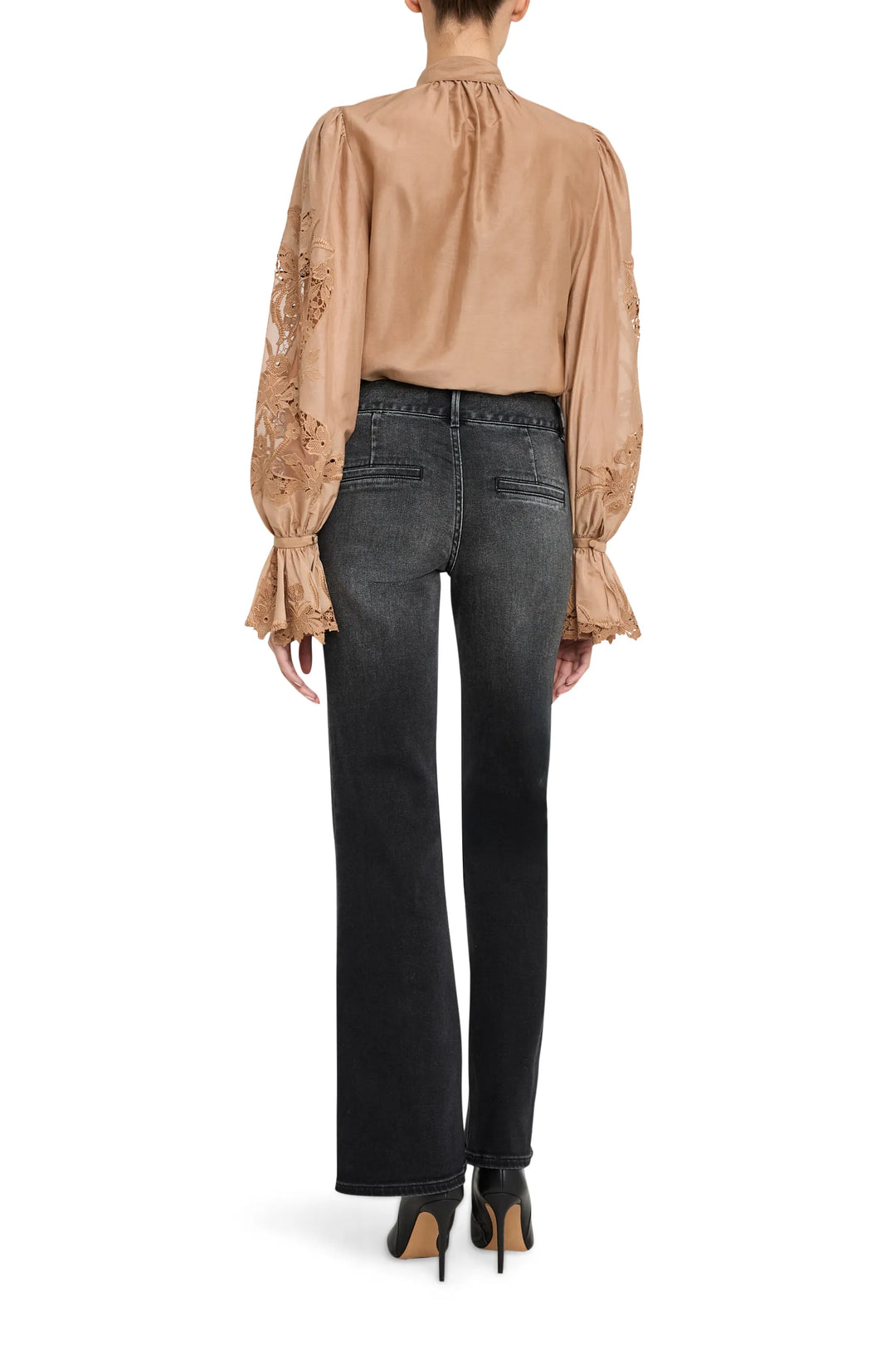 Straight-cut Valerie Voile Blouse with embroidery, airy cotton, subtle gathers at yoke; back view on model.
