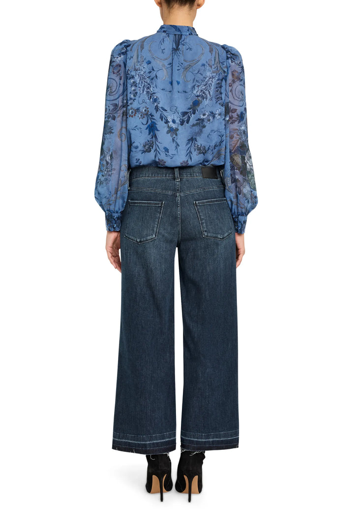 Beau Printed Blouse with relaxed silhouette, long sleeves, soft drape; back view on model.