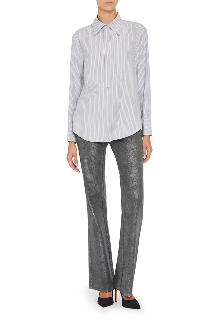 Relaxed-fit Tanner Striped Shirt, point collar, button front, long sleeves; front view on white.