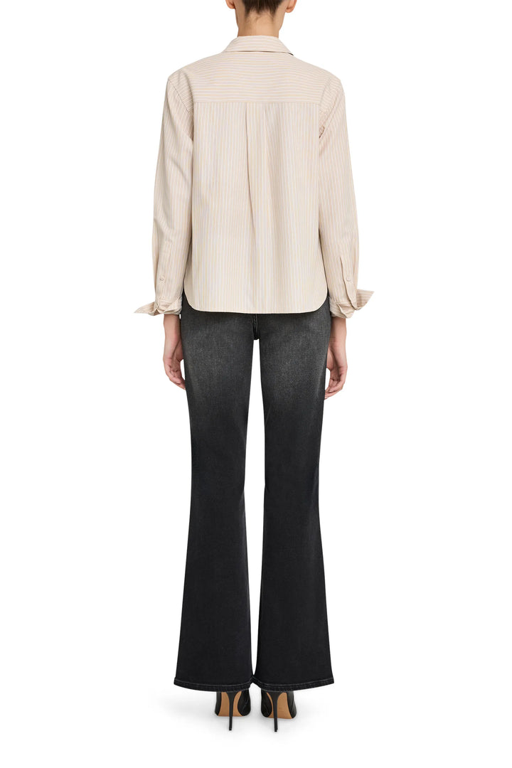 Relaxed-fit cotton shirt with vertical stripes, straight hem, button front; back view on model.