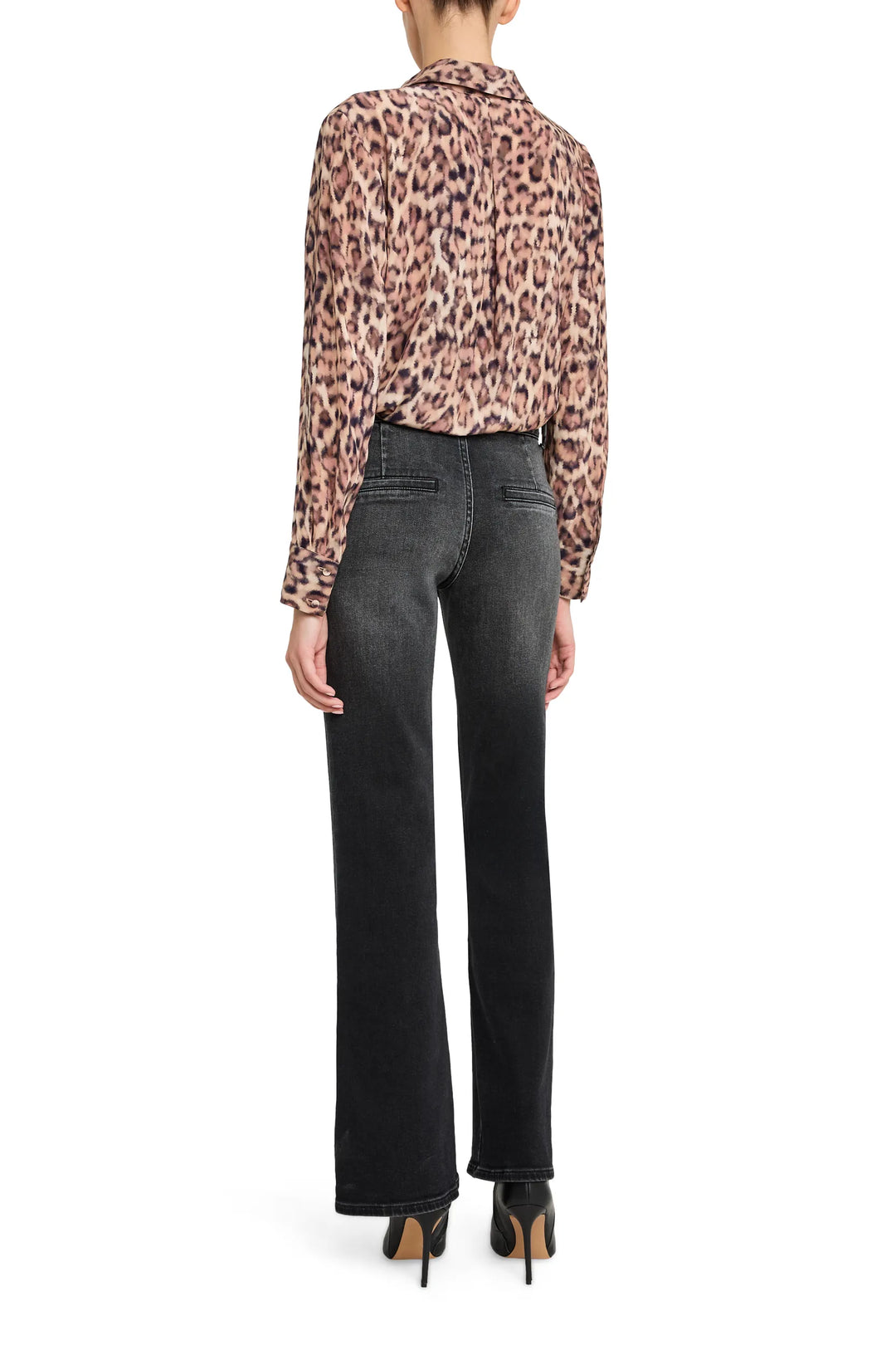 Relaxed-fit Charlize Printed Blouse with gathered yoke and billowed sleeves, back view on model.