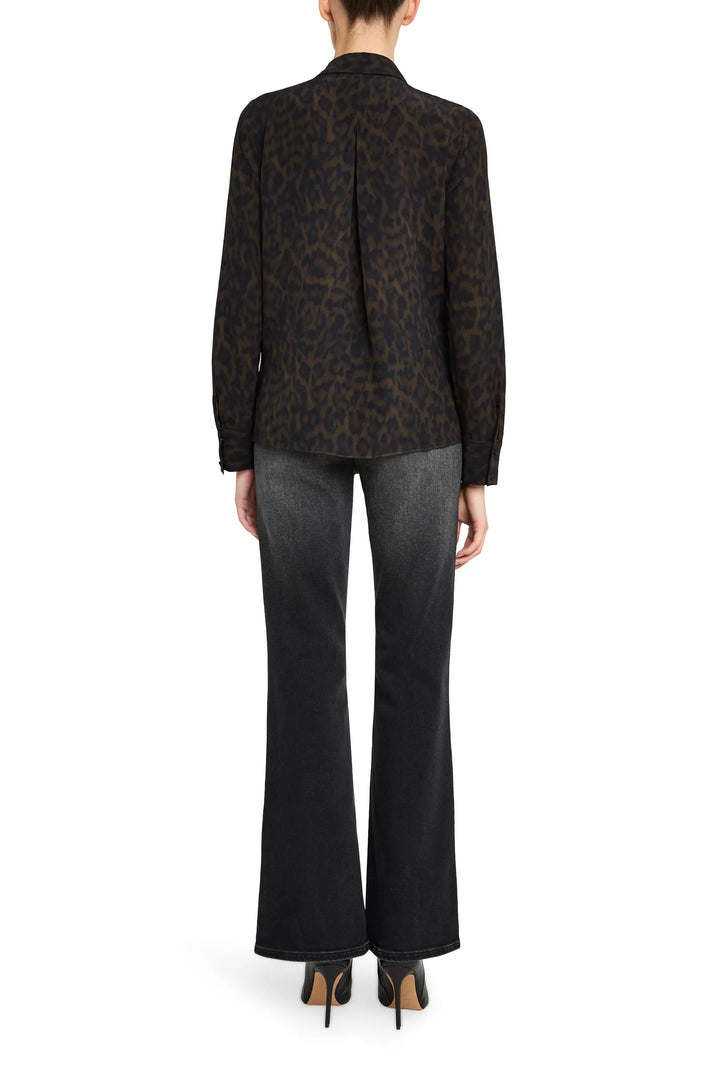 Relaxed-fit blouse with fluid silhouette, pintucked front, and bishop sleeves; back view on model.