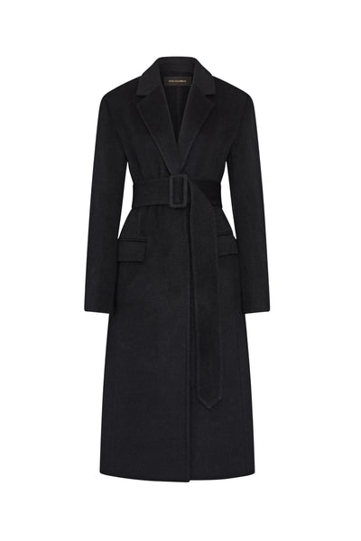 Sophie Wool Silk Belted Coat Black | Kobi Halperin
