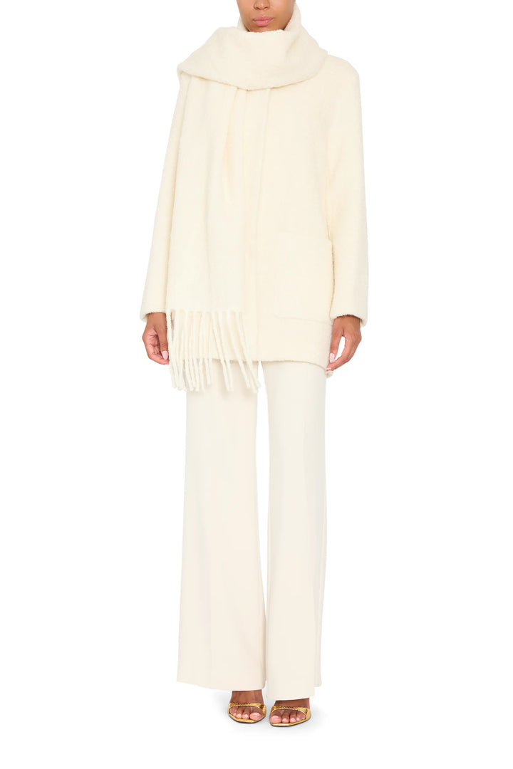 Leonie Bouclé Coat with tailored silhouette, textured fabric, structured collar; front view on white.