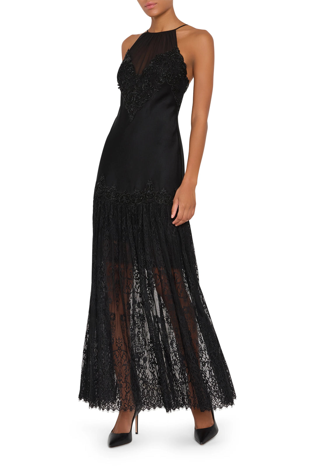 Chelsea Lace Combo Long Dress Black
