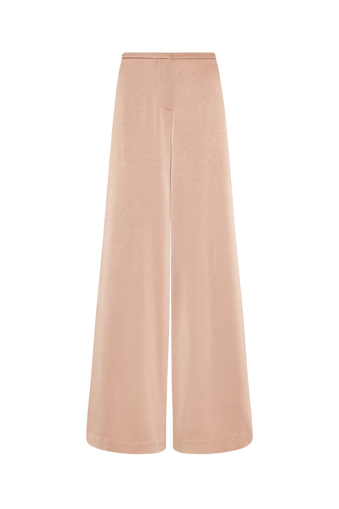 Wide-leg high-waisted pant in satin back crepe with fluid drape and smooth finish, front view on white.