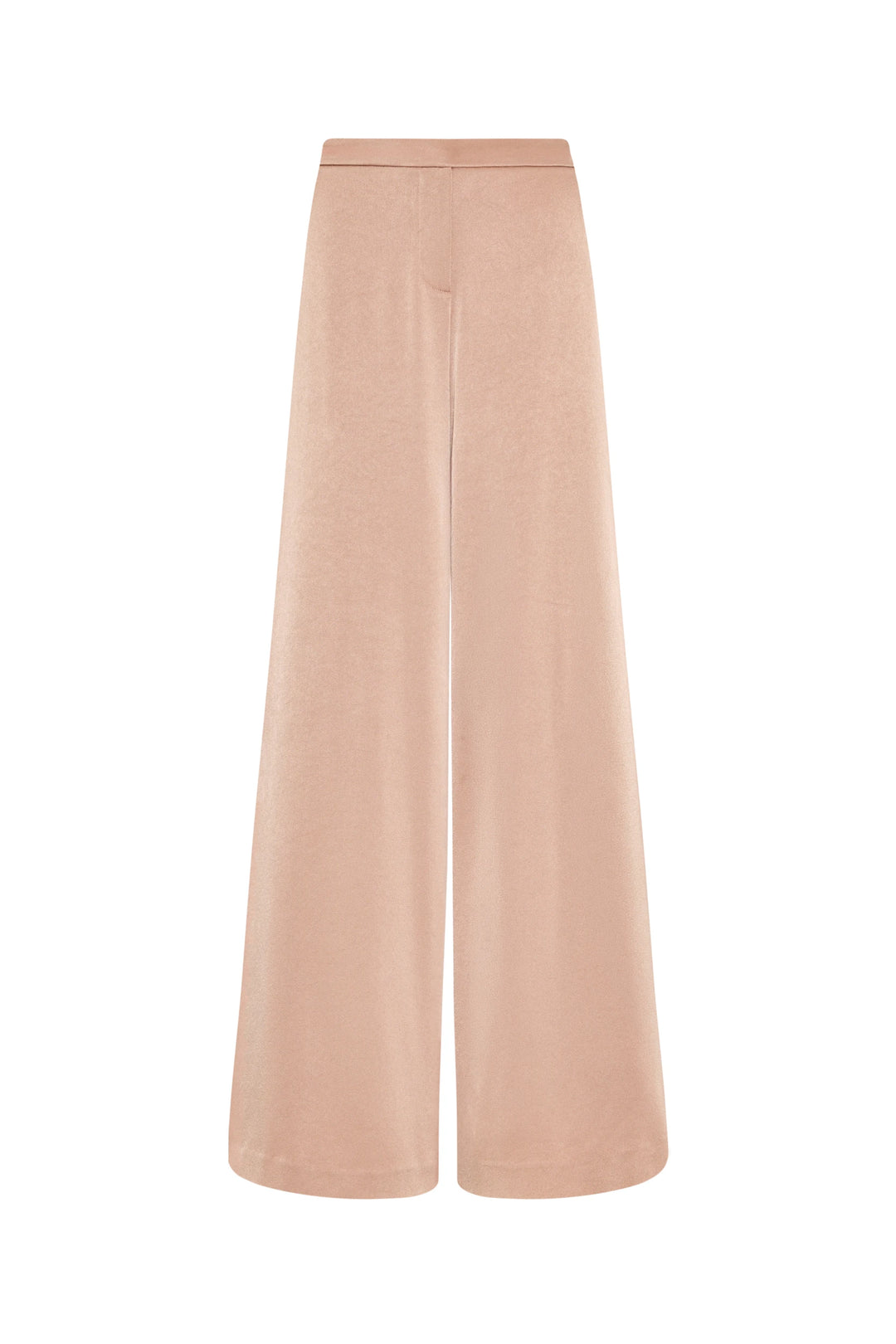 Wide-leg satin back crepe pant, high-waisted with relaxed silhouette and soft drape, front view on white.