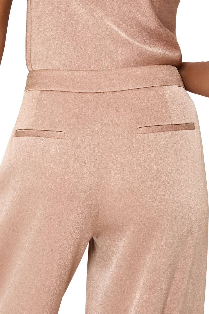 Phoenix Satin Back Crepe Pant, wide-leg silhouette, back waist and hip seam detail, detail view.