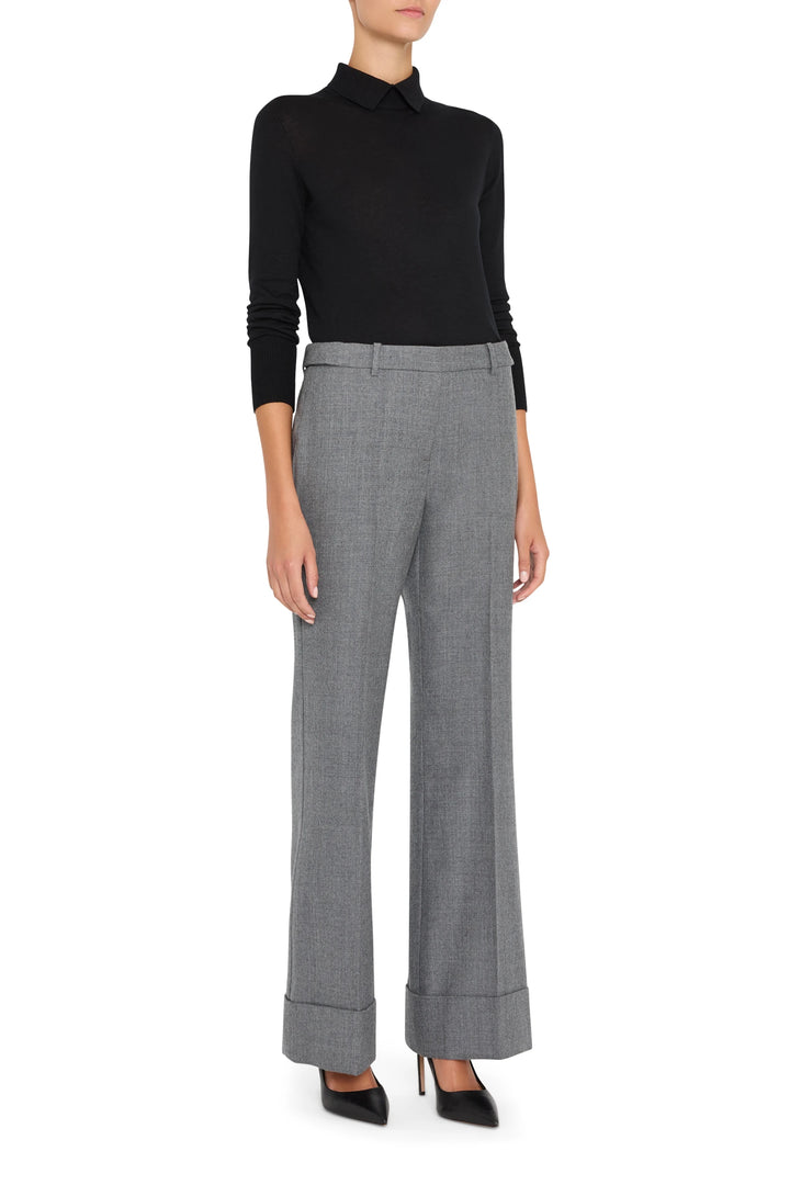 Wide-leg Shane Flannel Pant with wide cuffs, structured waistband, soft finish; front view on white.