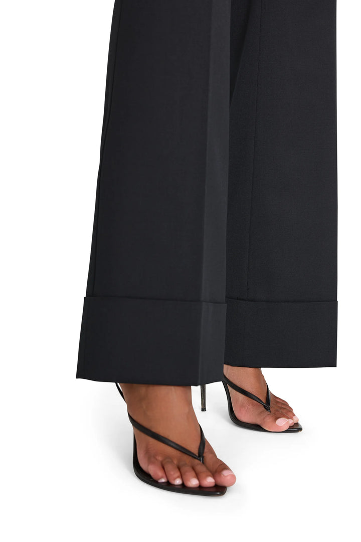 Kenny Twill Pant wide-leg tailored tropical wool trousers with cuffed hems, front view on white.