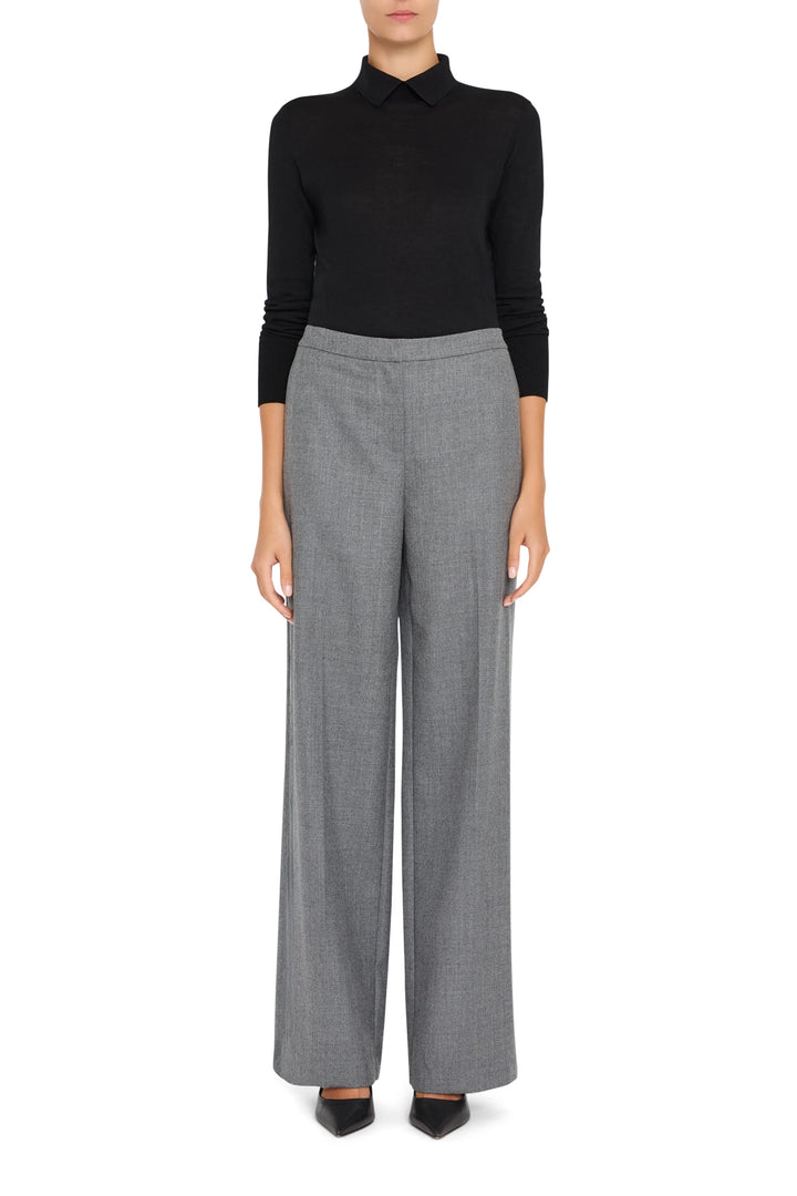 Wide-leg flannel pant with pull-on waistband in soft fabric, full length. Front view on white.