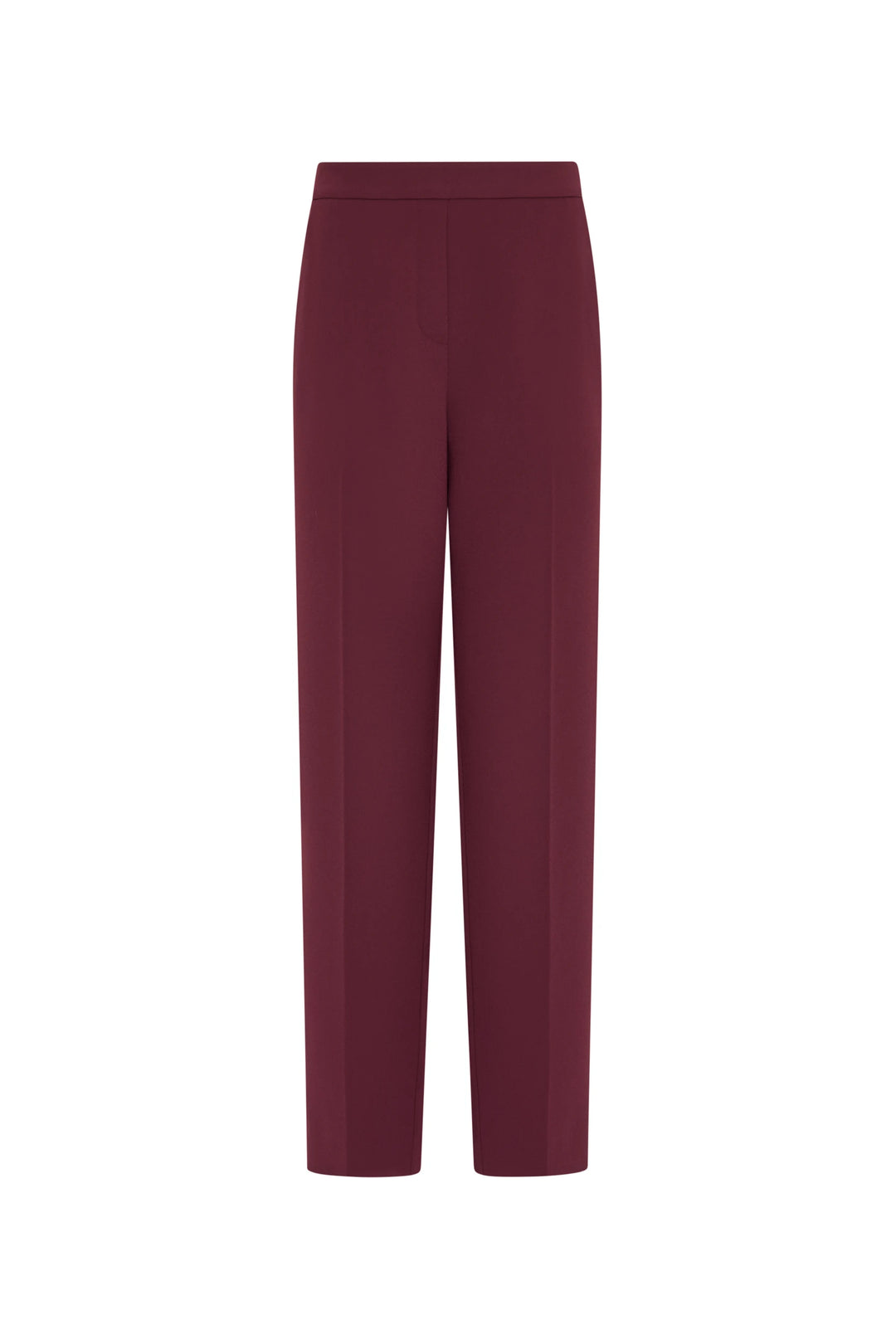 High-waist tailored crepe ankle pant with slim silhouette and clean finish. Front view on white.
