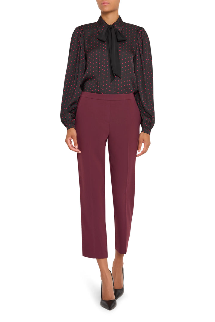 Straight-leg ankle pants in crepe with pull-on waist, front view on model.