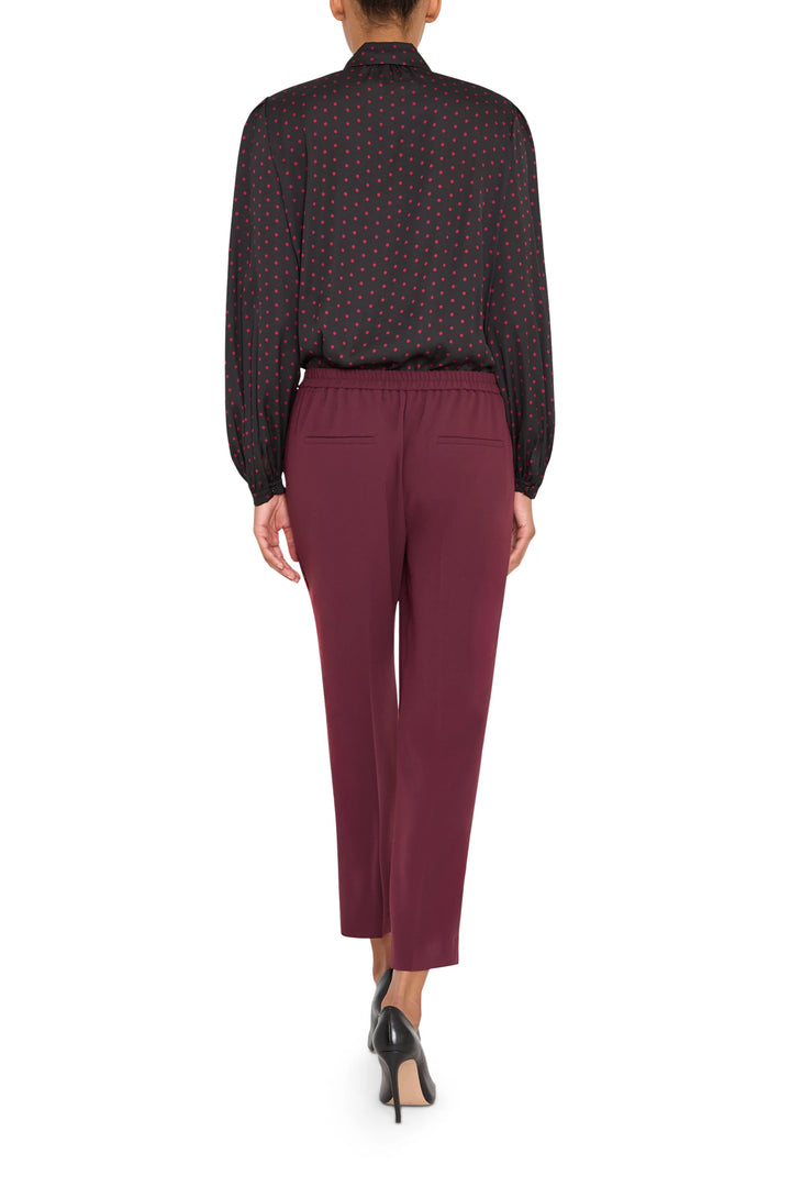 Fluid crepe ankle pant with pull-on waist and straight silhouette, front view on model.