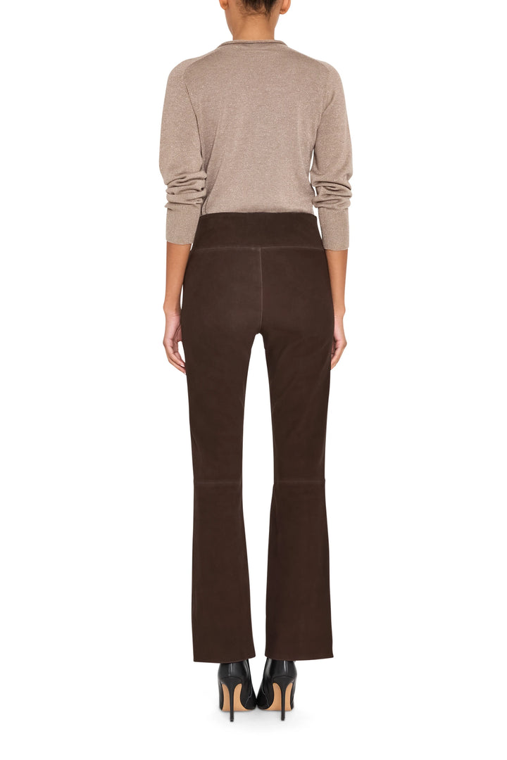 Suede wide-leg pull-on pant with smooth finish and elastic waistband, back view on model.