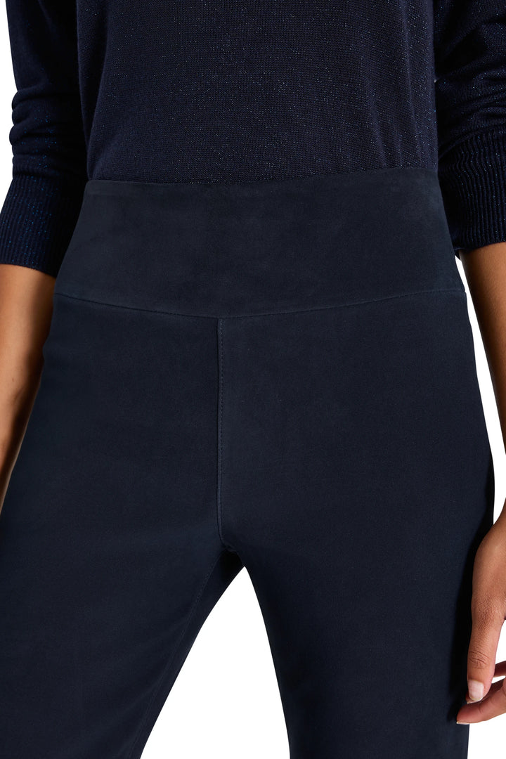 Wide-leg suede pull-on pant with elastic waistband, streamlined silhouette; front view on model.