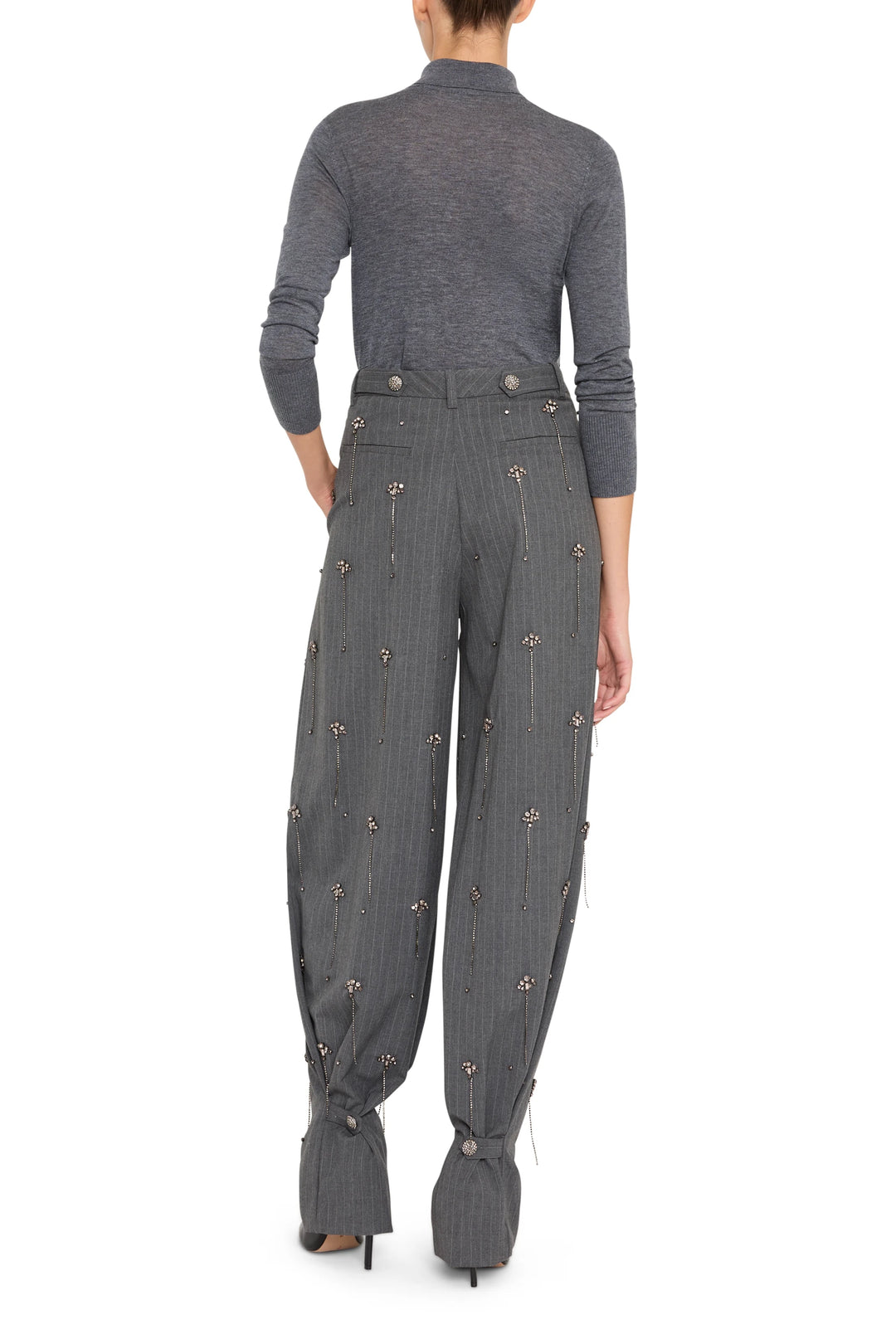 Wide-leg Bree Pant with embellishment, tailored fit and detailed construction, back view on model.