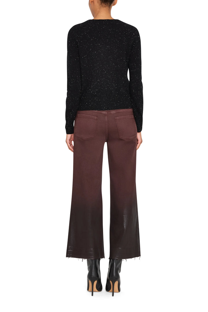Cropped coated jean with straight-leg silhouette and classic five-pocket construction, back view on model.