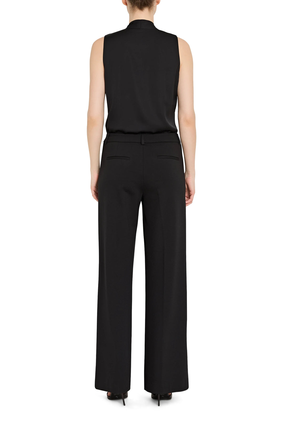 Wide-leg Reese Double Knit Pant in soft knit fabric, tailored waist and flowy leg, back view on model.