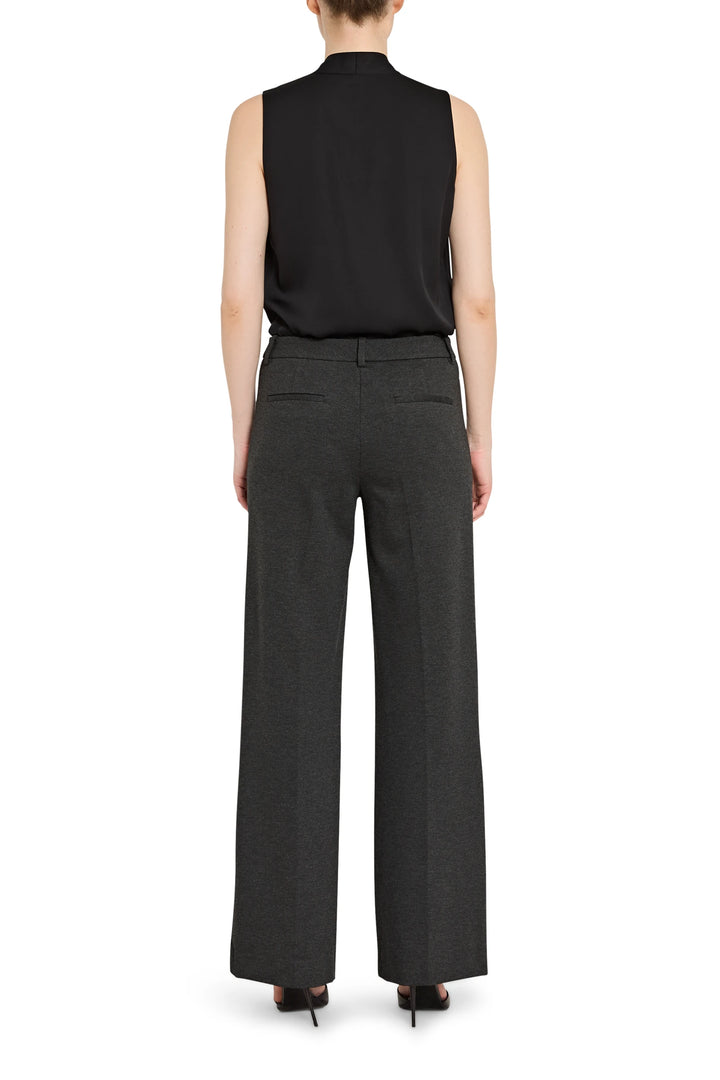 Wide-leg, double knit pant with tailored waistband and welt pockets, back view on model.