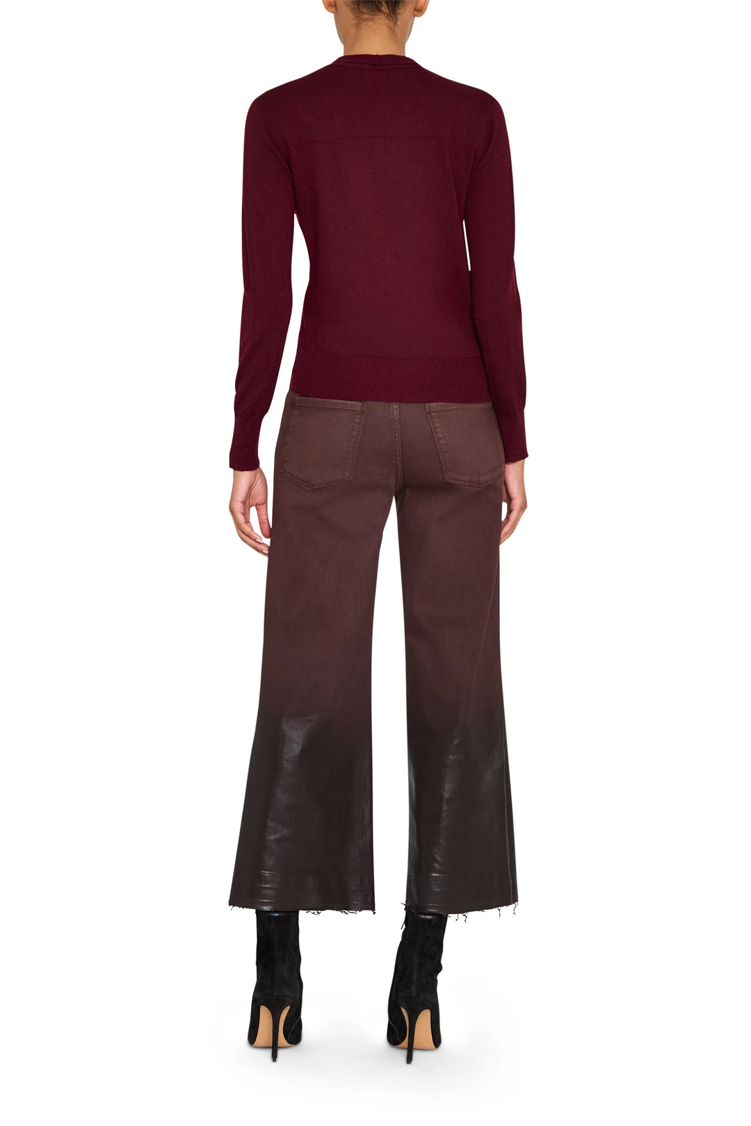 Felicity Sweater with relaxed fit, tie neckline, soft knit fabric; back view on model.