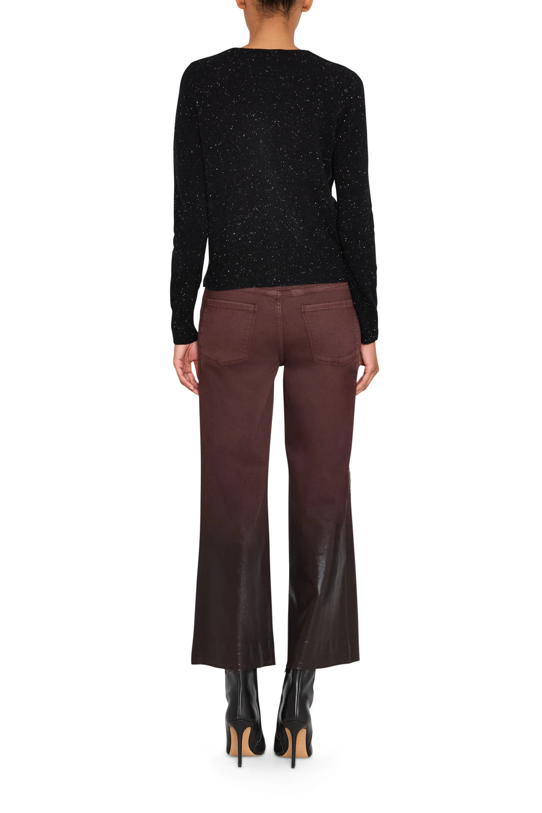 Heather Cashmere Double Layer Cardigan, relaxed fit, double-layer knit, ribbed trims; back view on model.